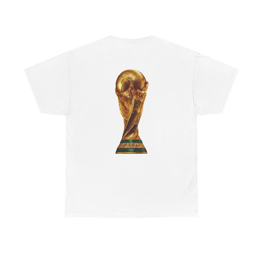 T-Shirt — American Flag Front & World Cup Trophy Back Patriotic Soccer Tee