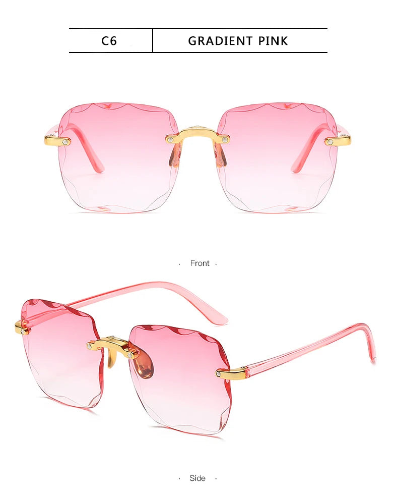 3-Pack Square Rimless Sunglasses for Women - Luxury Designer Tinted Summer Glasses