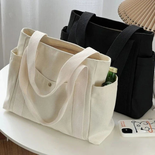 Multi-Pocket Everyday Tote Bag - Large Capacity Shoulder Handbag for Work & College