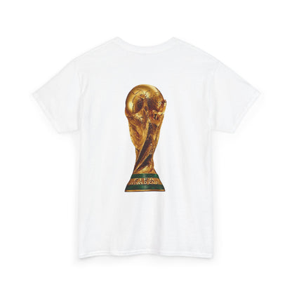 T-Shirt — American Flag Front & World Cup Trophy Back Patriotic Soccer Tee
