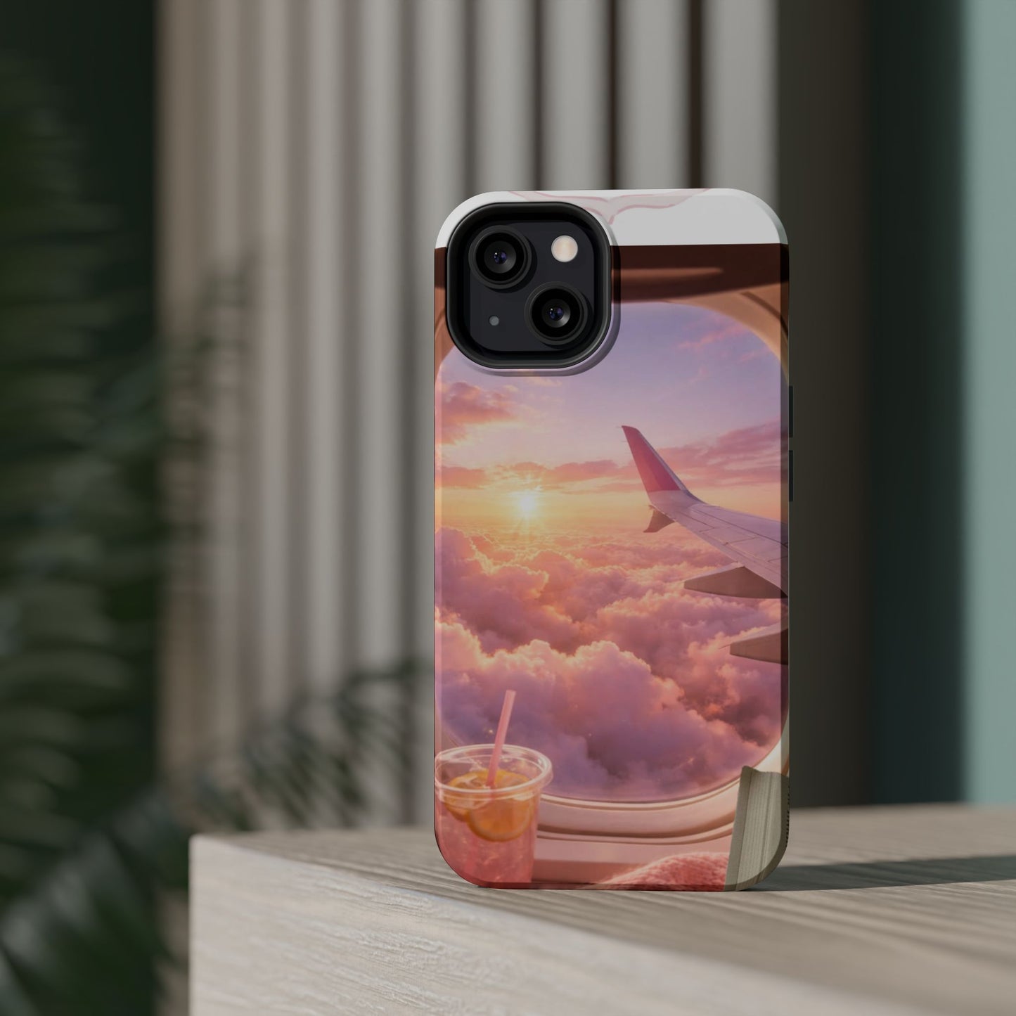 iPhone Magnetic Case "Airplane Window Sunset Travel"