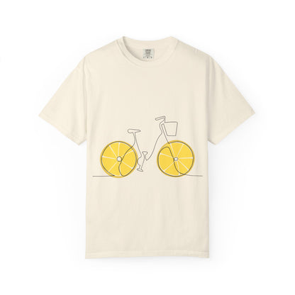 Lemon Wheel Bike T-Shirt — Citrus Bicycle Graphic  Coton Tee