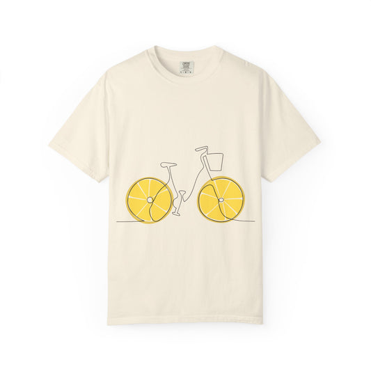 Lemon Wheel Bike T-Shirt — Citrus Bicycle Graphic  Coton Tee