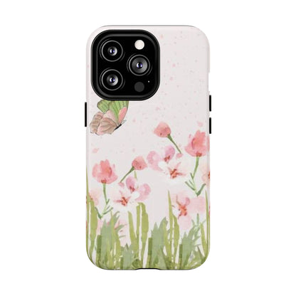 Floral Butterfly Magnetic Phone Case – Pink Wildflower Shockproof Cover