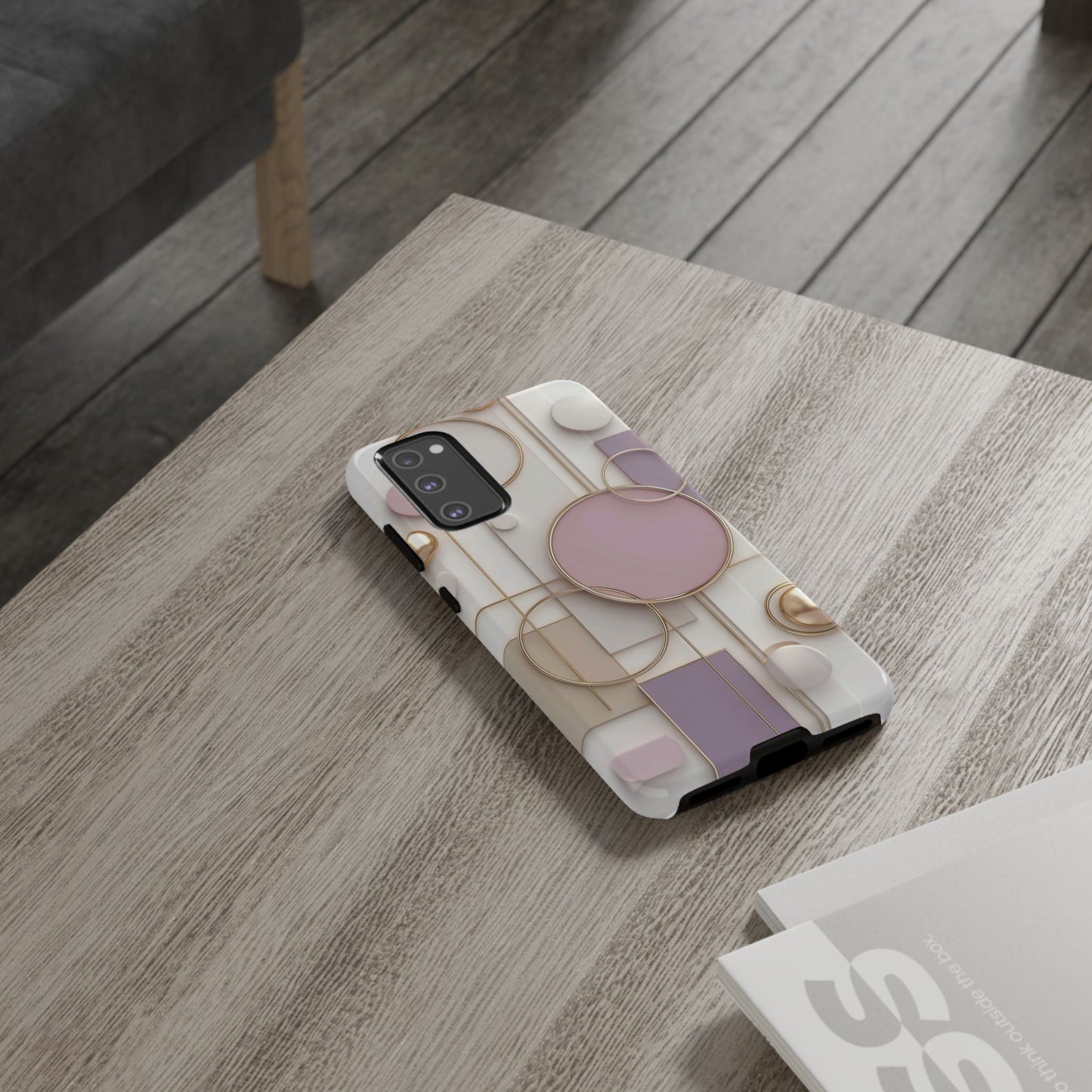 Geometric Pastel Tough Phone Case – Pink & Gold Abstract Circles