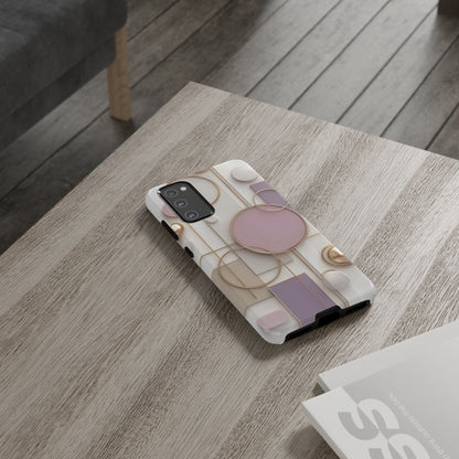 Geometric Pastel Tough Phone Case – Pink & Gold Abstract Circles