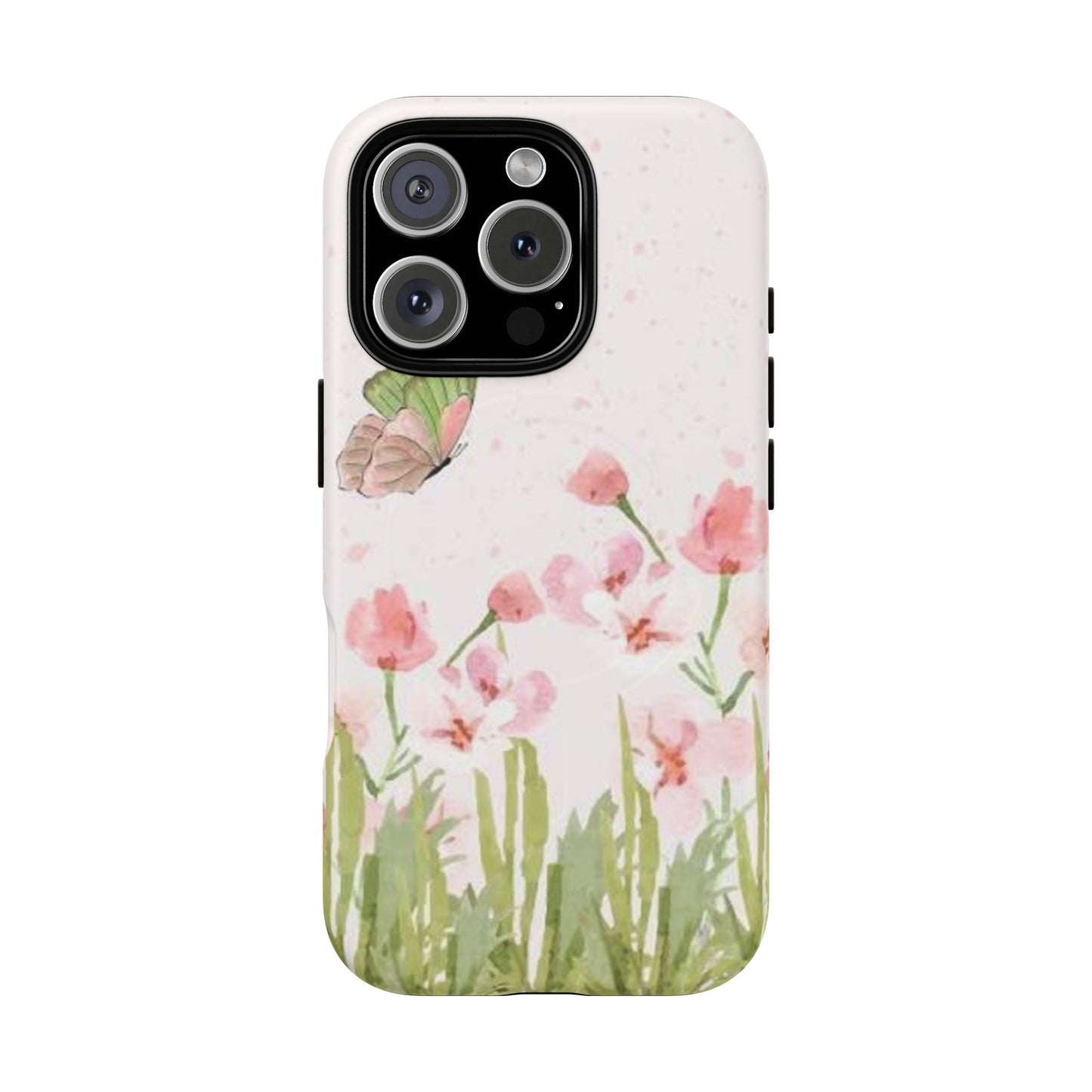 Floral Butterfly Magnetic Phone Case – Pink Wildflower Shockproof Cover
