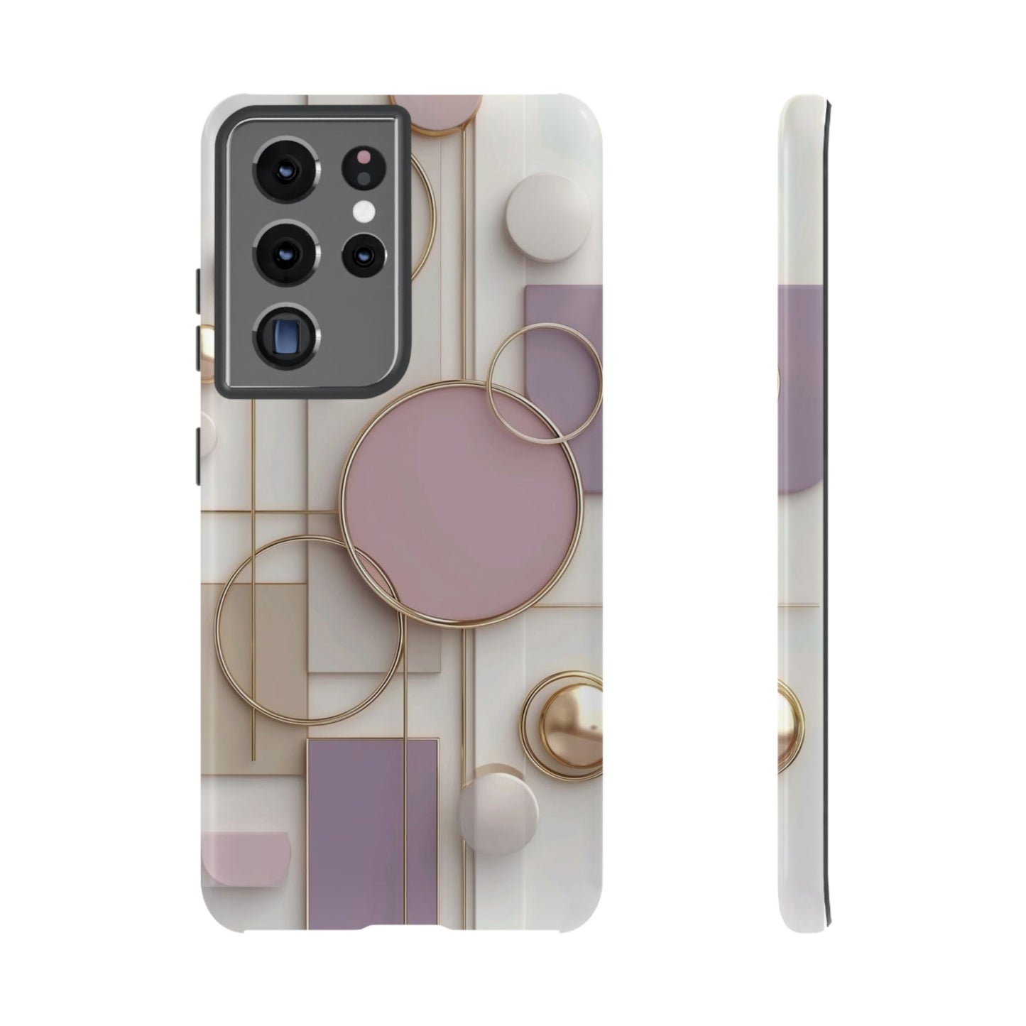 Geometric Pastel Tough Phone Case – Pink & Gold Abstract Circles