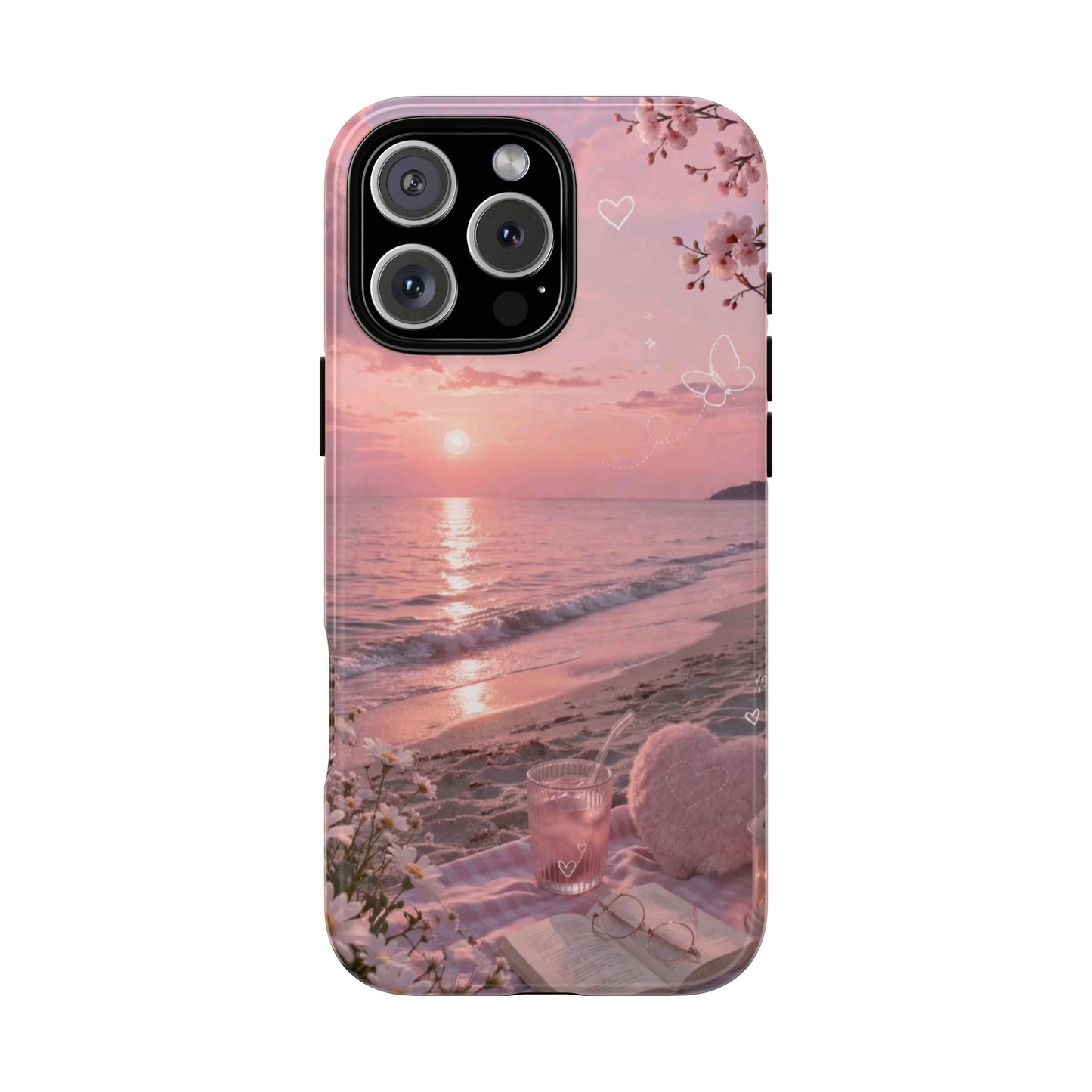 Pink Sunset Beach Phone Case "Romantic Seaside"