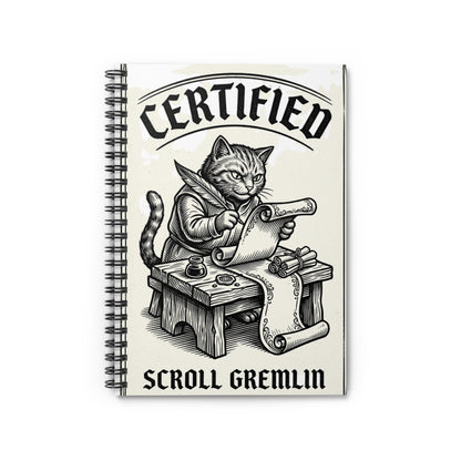 Certified Scroll Gremlin Notebook — Cat Scribe Spiral Journal