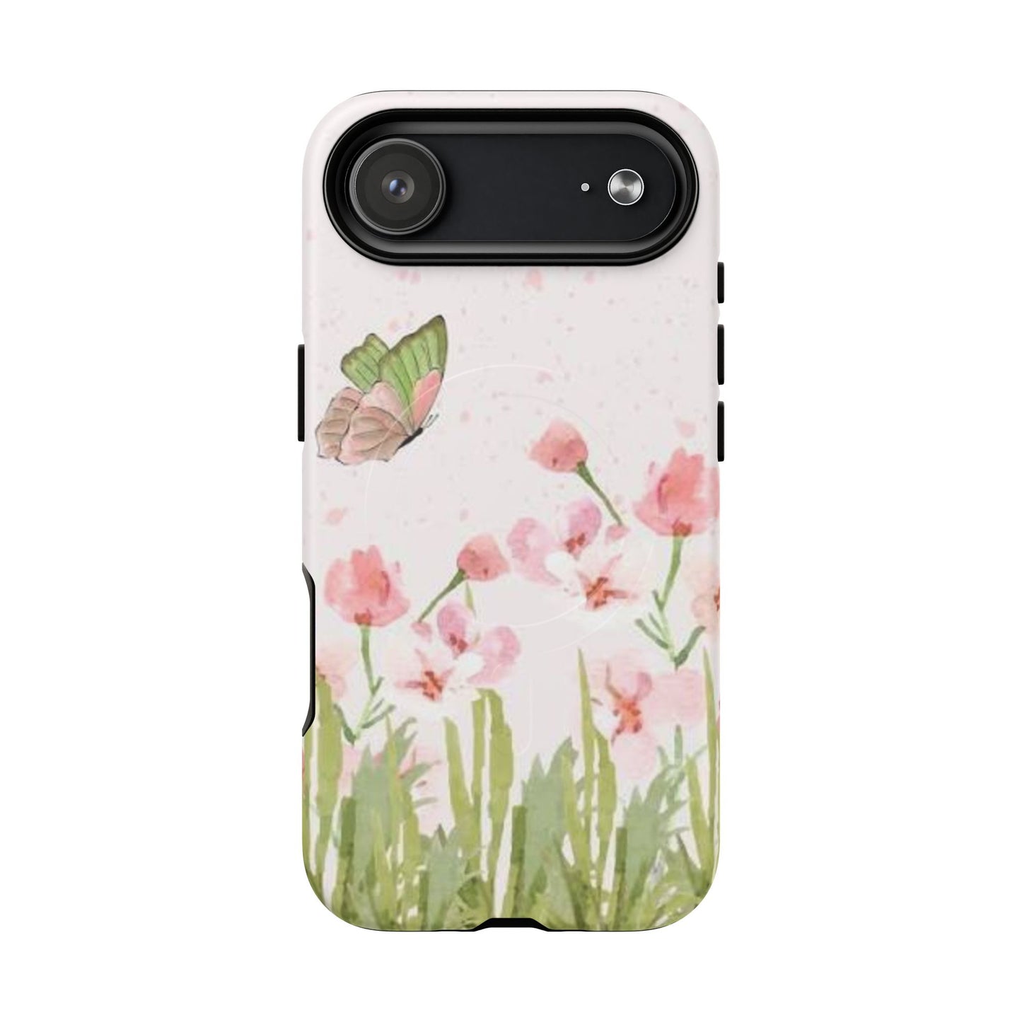 Floral Butterfly Magnetic Phone Case – Pink Wildflower Shockproof Cover