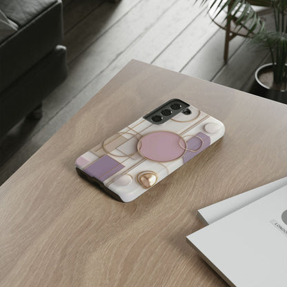 Geometric Pastel Tough Phone Case – Pink & Gold Abstract Circles