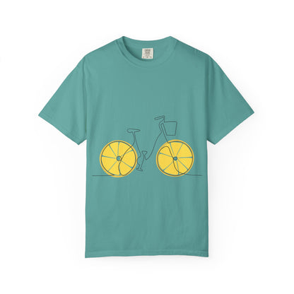 Lemon Wheel Bike T-Shirt — Citrus Bicycle Graphic  Coton Tee