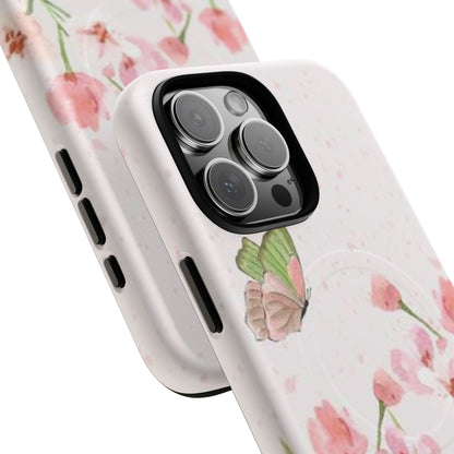 Floral Butterfly Magnetic Phone Case – Pink Wildflower Shockproof Cover