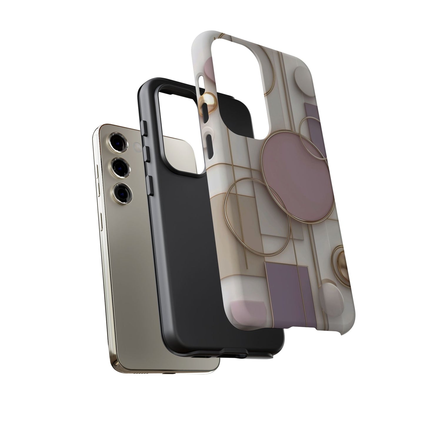 Geometric Pastel Tough Phone Case – Pink & Gold Abstract Circles