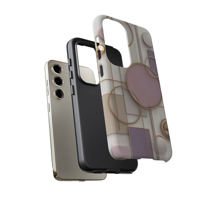 Geometric Pastel Tough Phone Case – Pink & Gold Abstract Circles