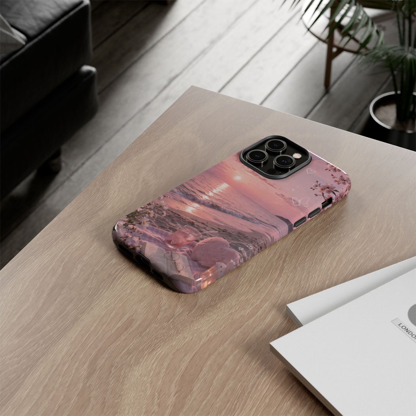 Pink Sunset Beach Phone Case "Romantic Seaside"