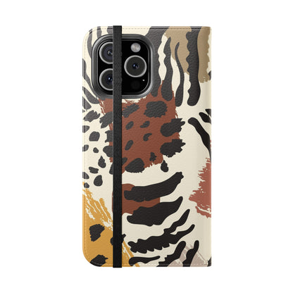 Leopard Patchwork Flip Wallet Case with Card Slots