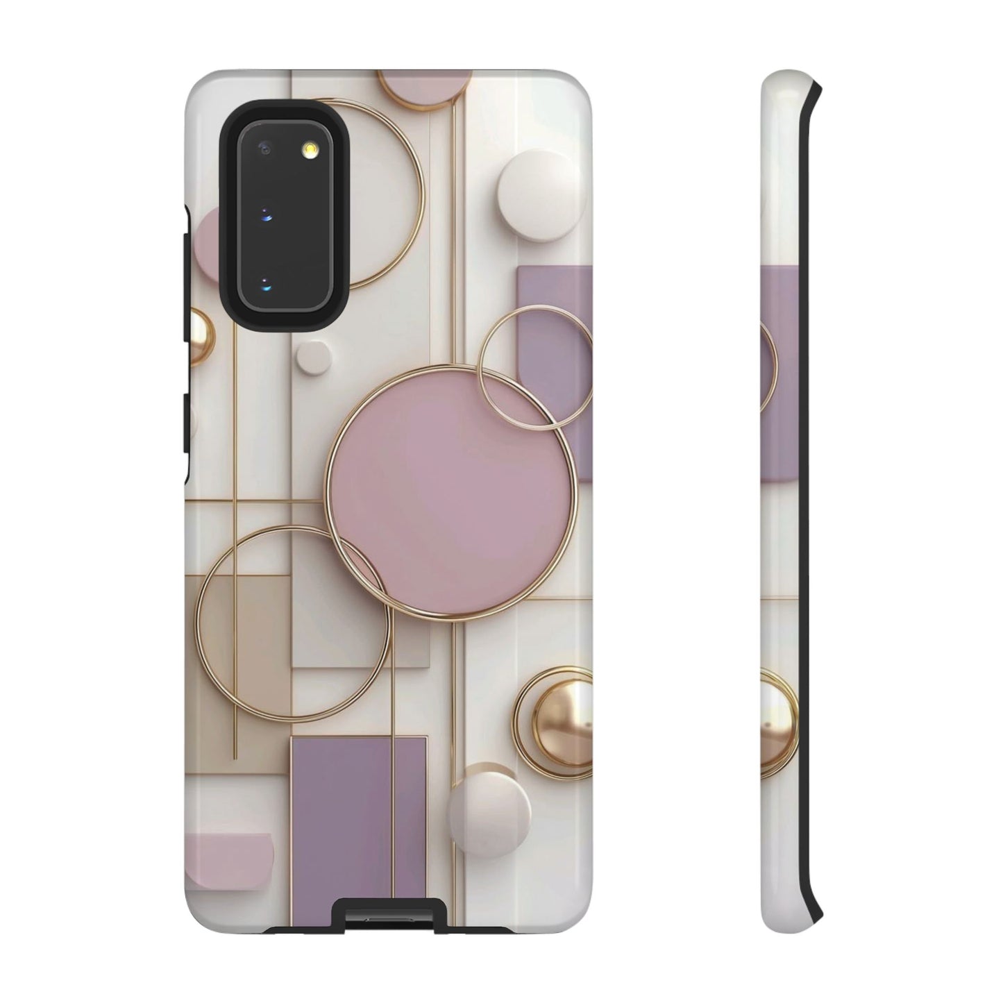 Geometric Pastel Tough Phone Case – Pink & Gold Abstract Circles
