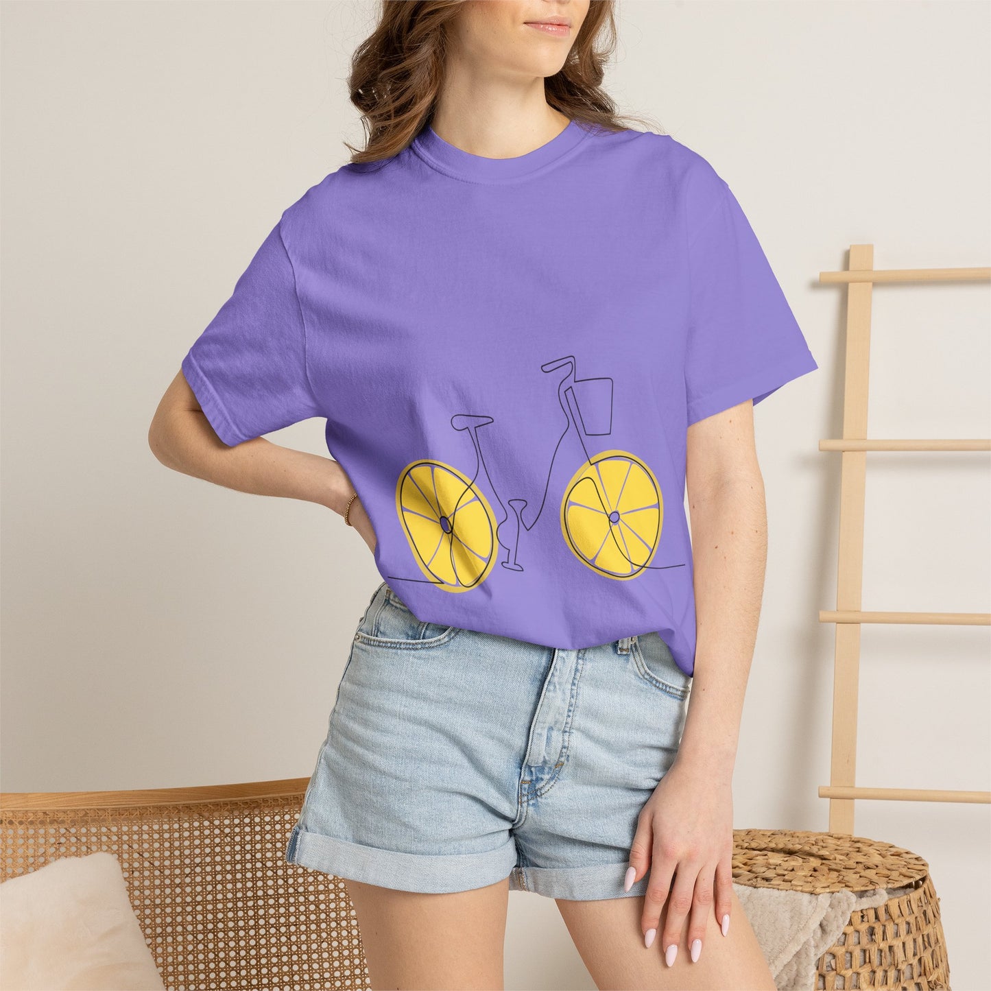 Lemon Wheel Bike T-Shirt — Citrus Bicycle Graphic  Coton Tee