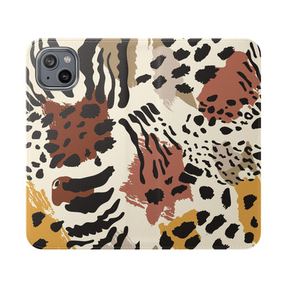 Leopard Patchwork Flip Wallet Case with Card Slots