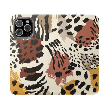 Leopard Patchwork Flip Wallet Case with Card Slots