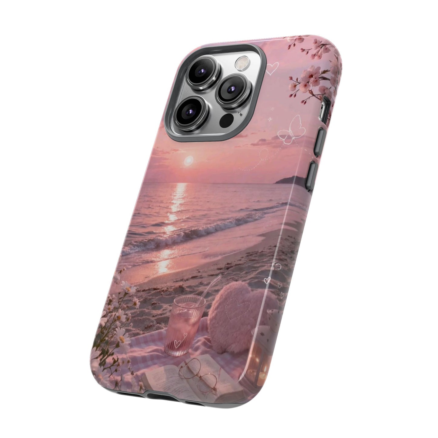 Pink Sunset Beach Phone Case "Romantic Seaside"