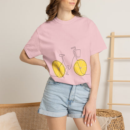 Lemon Wheel Bike T-Shirt — Citrus Bicycle Graphic  Coton Tee