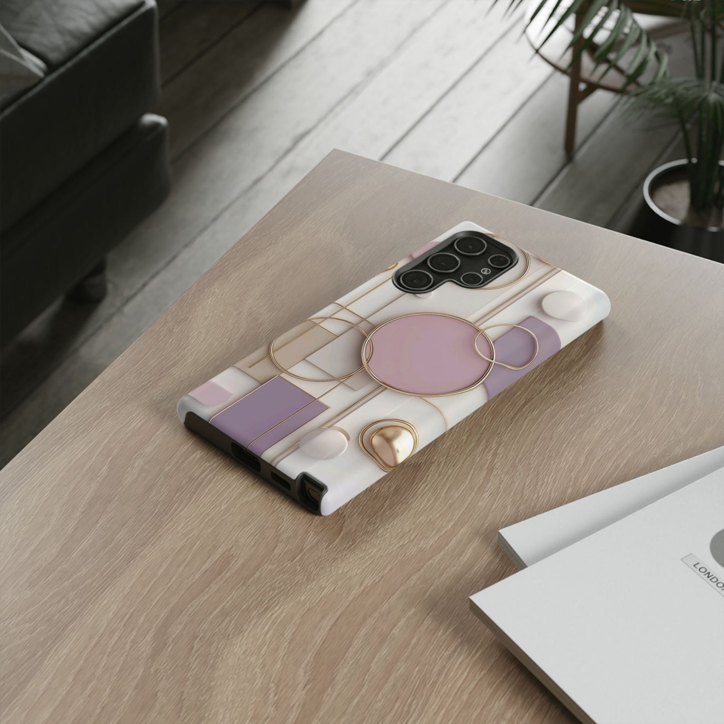 Geometric Pastel Tough Phone Case – Pink & Gold Abstract Circles