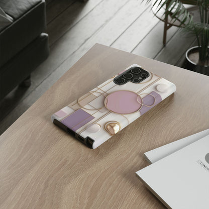 Geometric Pastel Tough Phone Case – Pink & Gold Abstract Circles