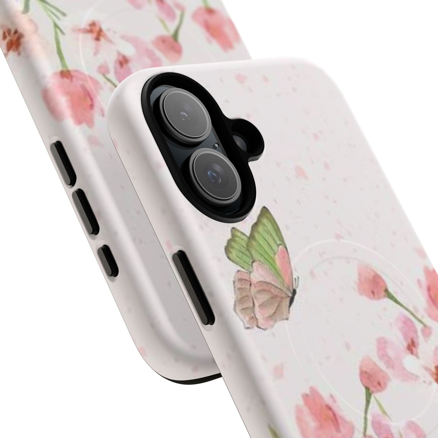 Floral Butterfly Magnetic Phone Case – Pink Wildflower Shockproof Cover