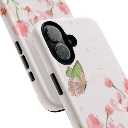 Floral Butterfly Magnetic Phone Case – Pink Wildflower Shockproof Cover