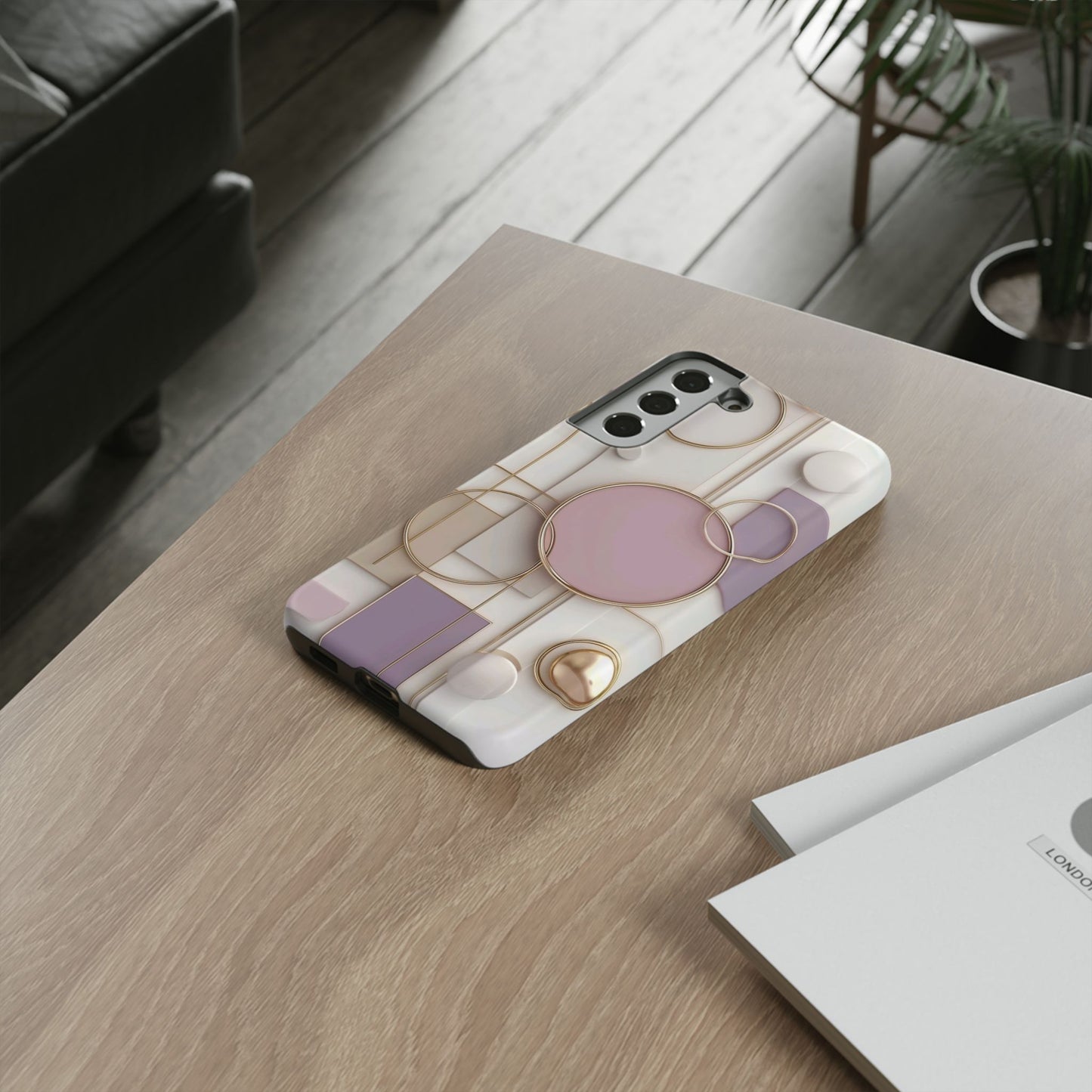 Geometric Pastel Tough Phone Case – Pink & Gold Abstract Circles