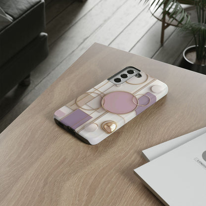 Geometric Pastel Tough Phone Case – Pink & Gold Abstract Circles