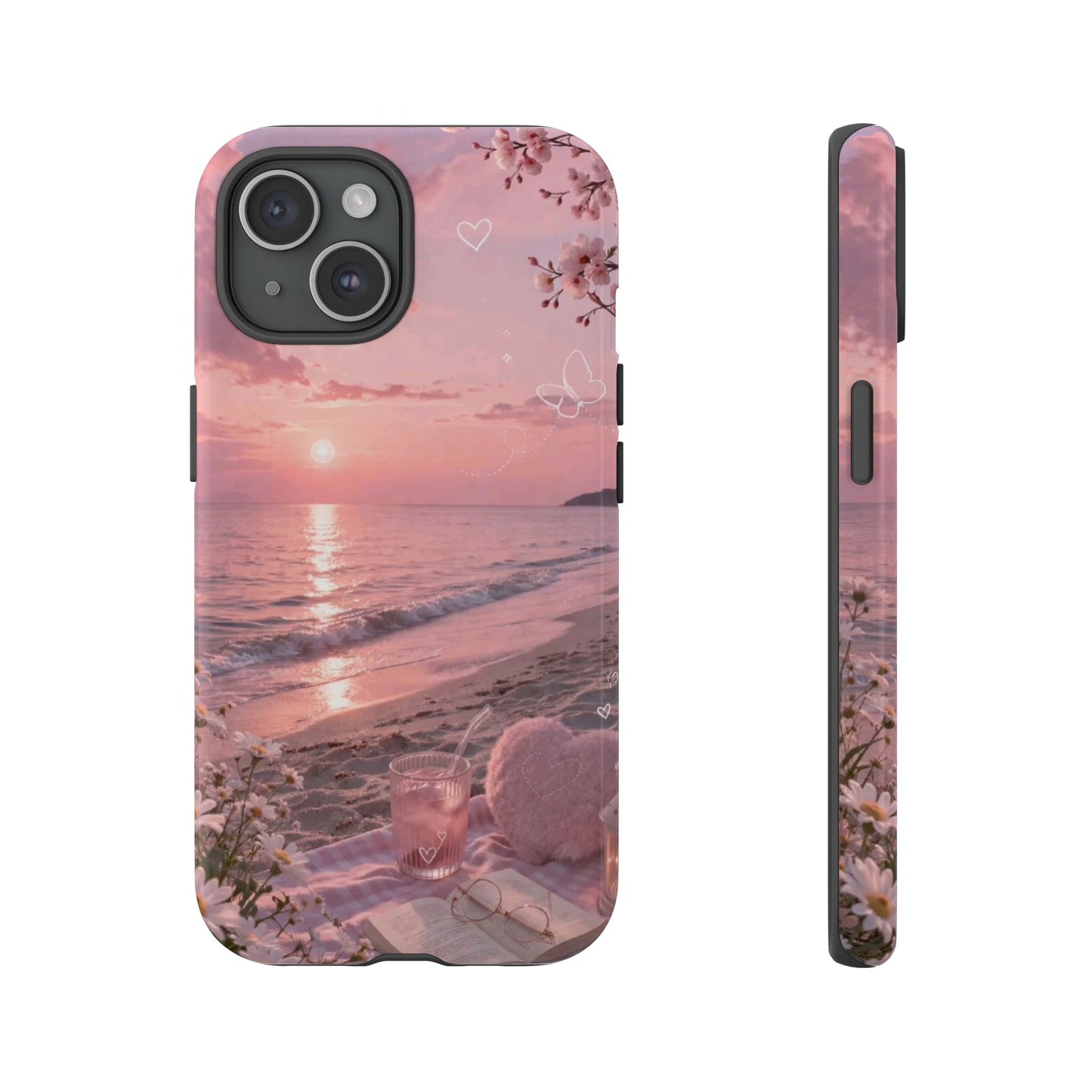 Pink Sunset Beach Phone Case "Romantic Seaside"