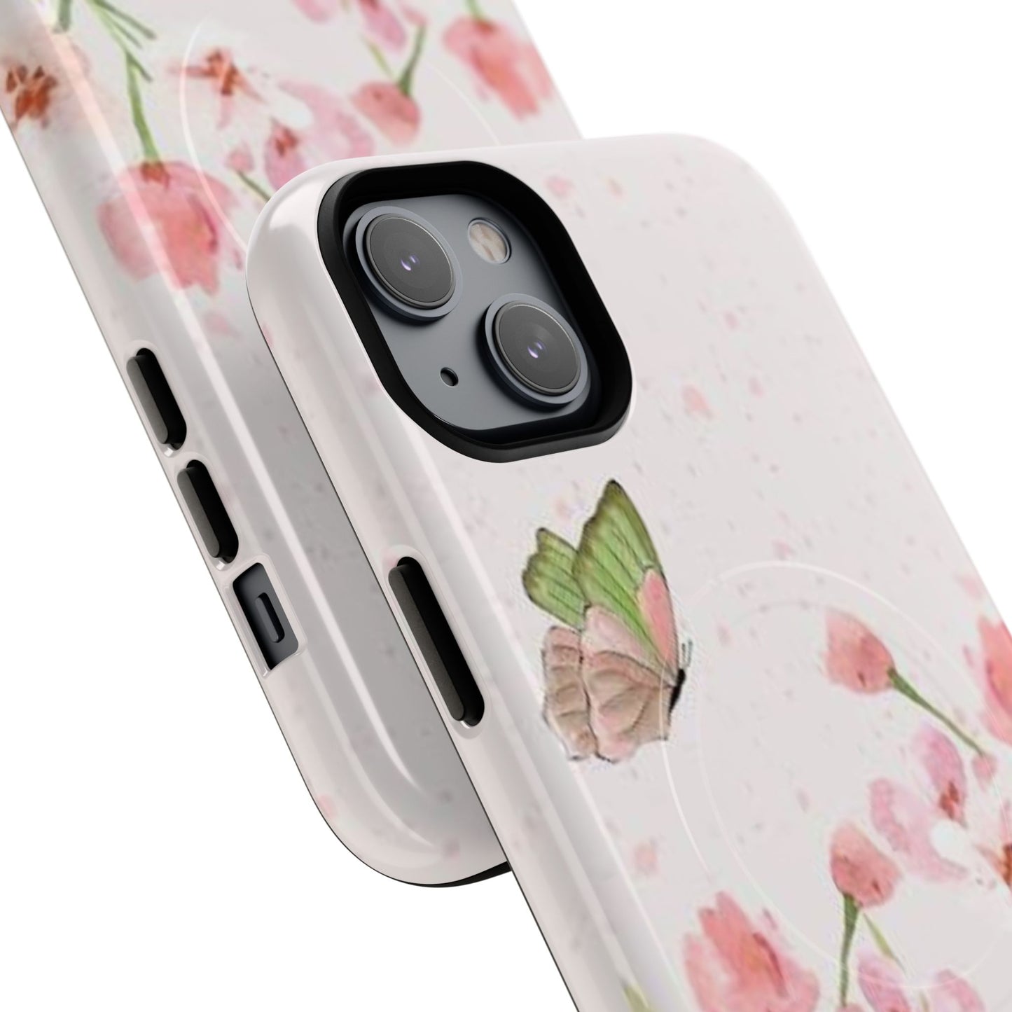 Floral Butterfly Magnetic Phone Case – Pink Wildflower Shockproof Cover