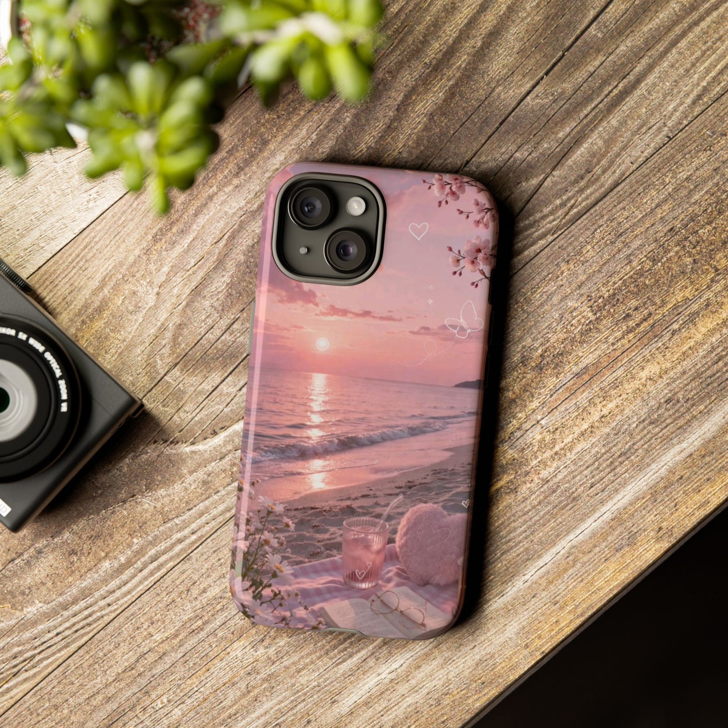 Pink Sunset Beach Phone Case "Romantic Seaside"