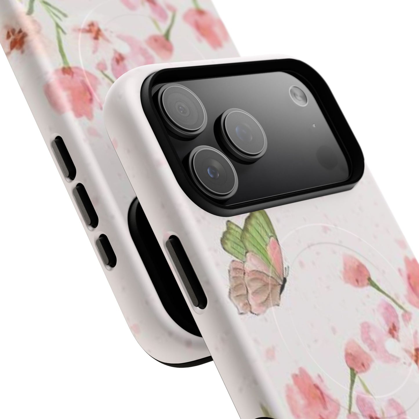 Floral Butterfly Magnetic Phone Case – Pink Wildflower Shockproof Cover