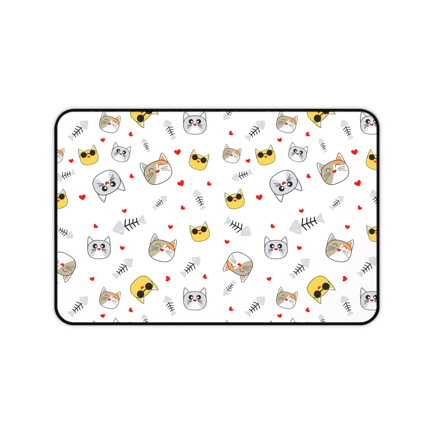 Cute Cat Faces Desk Mat — Playful Cat Pattern Mouse Pad for Home Office