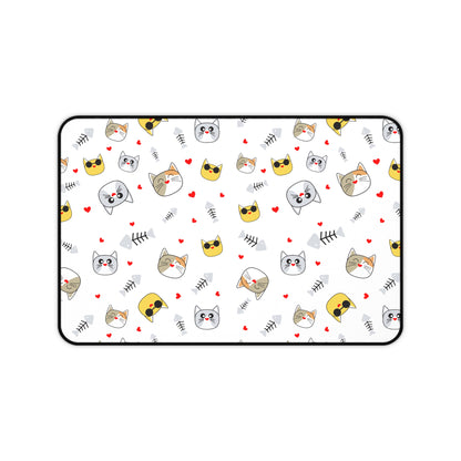 Cute Cat Faces Desk Mat — Playful Cat Pattern Mouse Pad for Home Office
