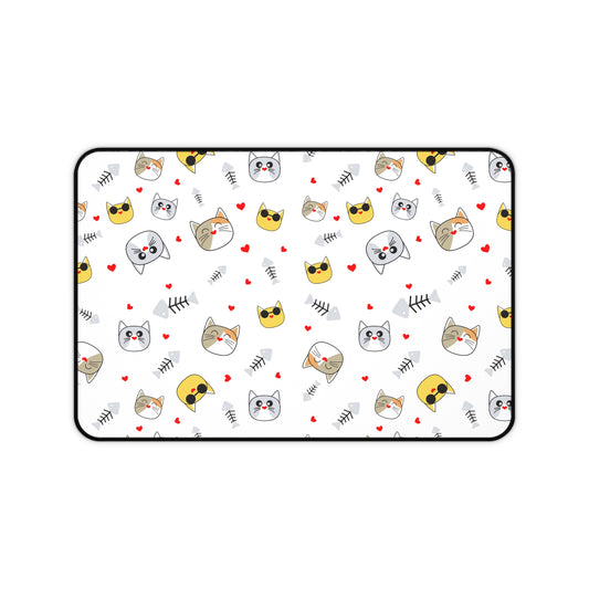 Cute Cat Faces Desk Mat — Playful Cat Pattern Mouse Pad for Home Office