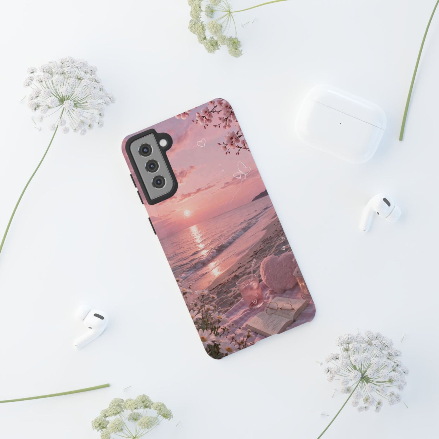 Pink Sunset Beach Phone Case "Romantic Coastal"