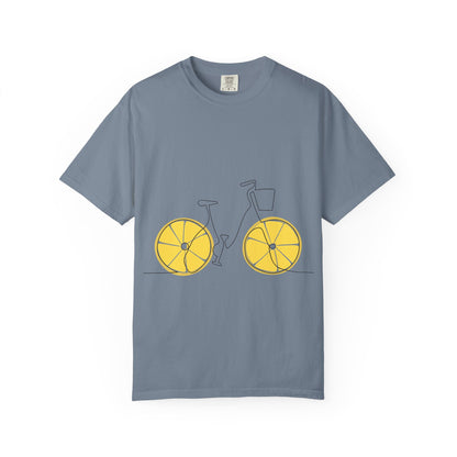 Lemon Wheel Bike T-Shirt — Citrus Bicycle Graphic  Coton Tee