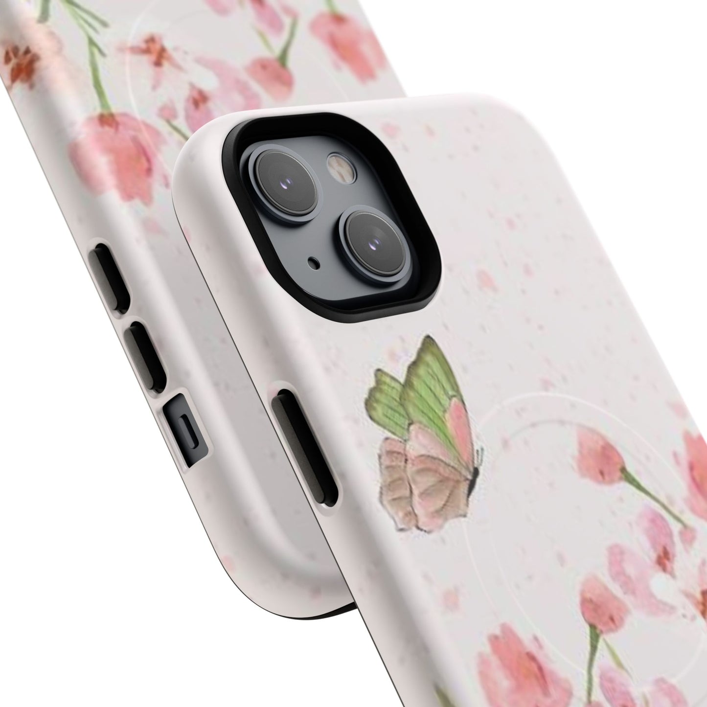 Floral Butterfly Magnetic Phone Case – Pink Wildflower Shockproof Cover