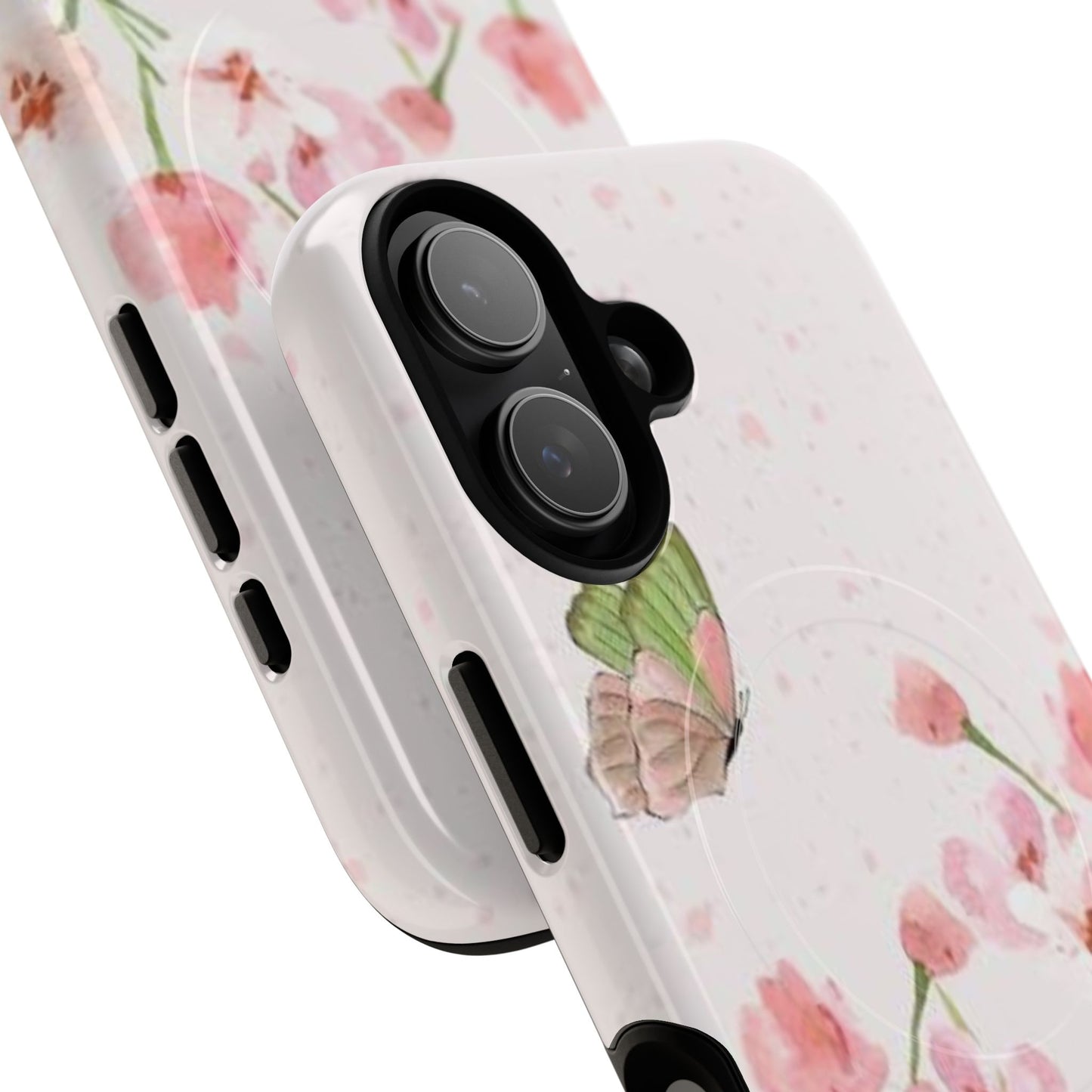 Floral Butterfly Magnetic Phone Case – Pink Wildflower Shockproof Cover