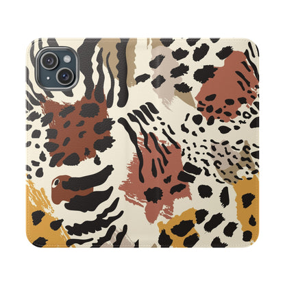 Leopard Patchwork Flip Wallet Case with Card Slots