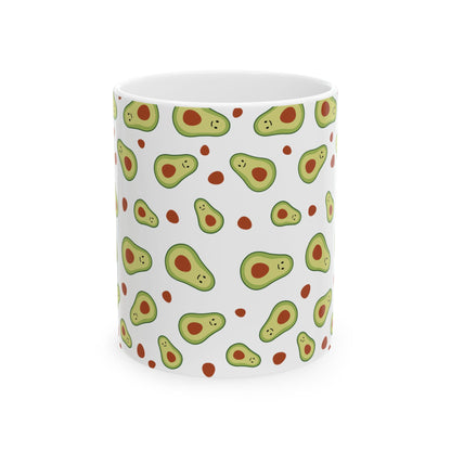 Cute Avocado Pattern Mug | Ceramic Coffee Cup, 11oz or 15oz