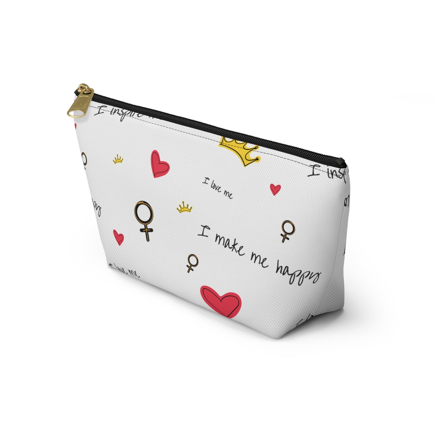 Self-Love Accessory Pouch — 'I Love Me' Cosmetic Bag with Hearts & Venus Symbols