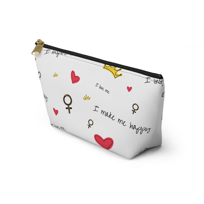 Self-Love Accessory Pouch — 'I Love Me' Cosmetic Bag with Hearts & Venus Symbols