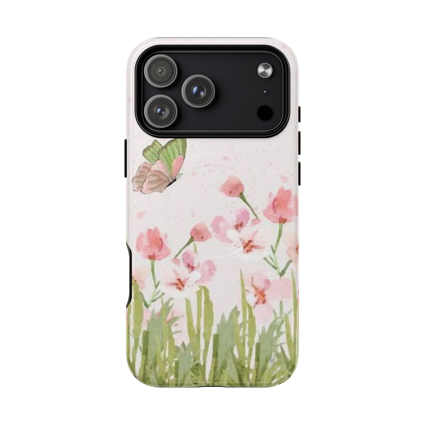 Floral Butterfly Magnetic Phone Case – Pink Wildflower Shockproof Cover